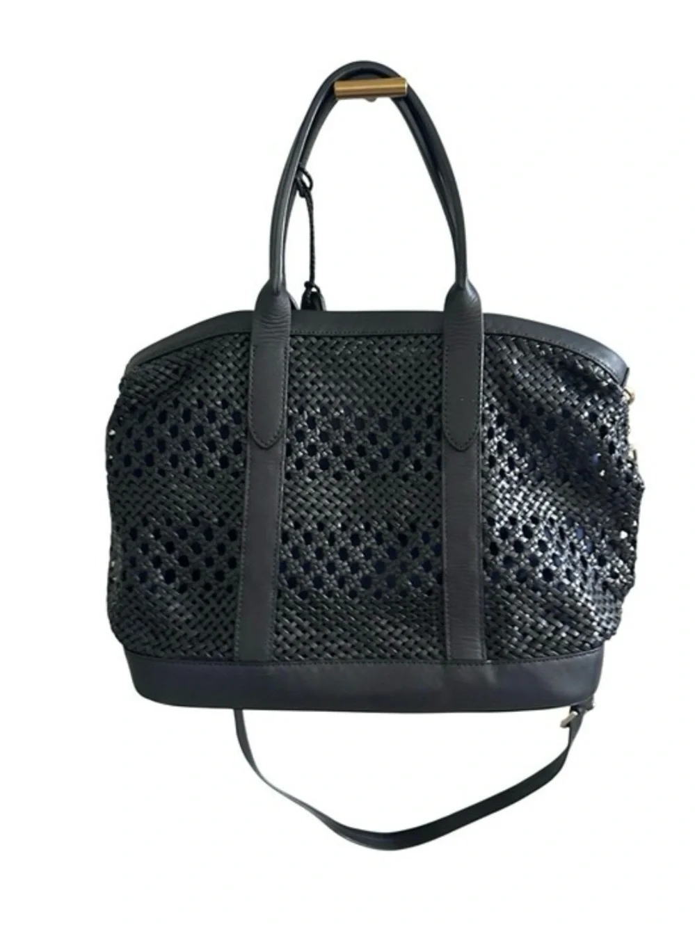 Cole Haan Black Woven Leather Tote with Shoulder Strap